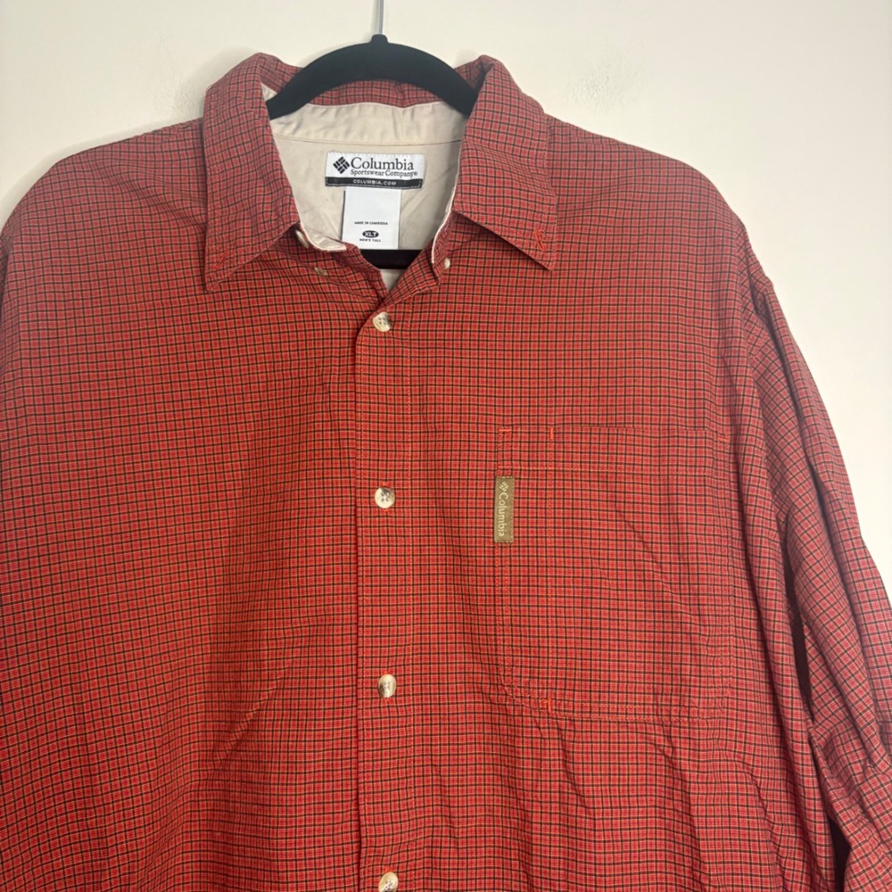 Columbia Mens Sportswear Red Plaid Button Up Long Sleeve Shirt XLT‎ Tall